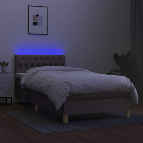 Kontinentalseng med LED-lys 100x200 cm - stof gråbrun