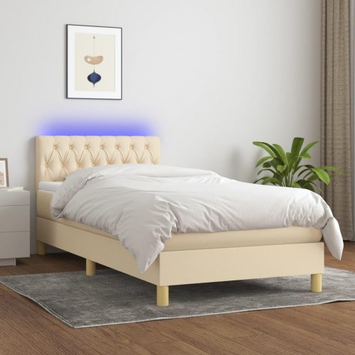 Kontinentalseng med LED-lys 100×200 cm - stof, cremefarvet