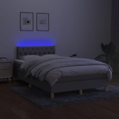 Kontinentalseng med LED-lys 120×200 cm - stof, lysegrå