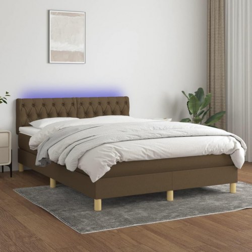 Kontinentalseng med LED-lys 140×190 cm - stof, mørkebrun