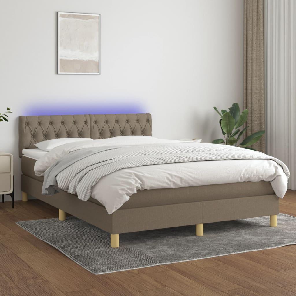 Kontinentalseng med LED-lys 140x200 cm stof gråbrun billede
