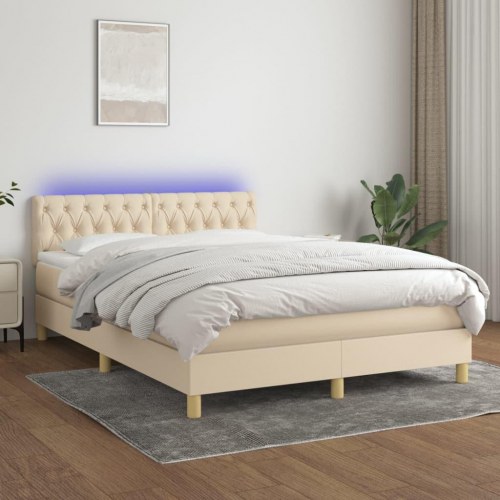 Kontinentalseng med LED-lys 140×200 cm - stof, cremefarvet