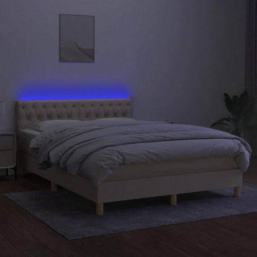 Kontinentalseng med LED-lys 140×200 cm - stof, cremefarvet