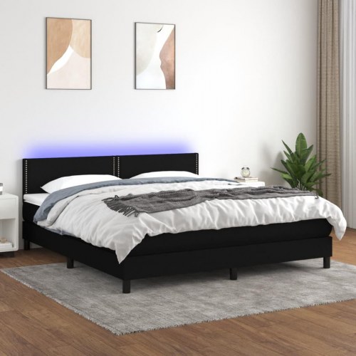 Kontinentalseng med LED-lys 160×200 cm - stof, sort