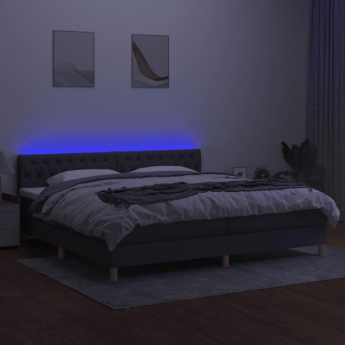 Kontinentalseng med LED-lys 200x200 cm - stof, mørkegrå