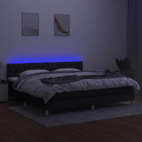 Kontinentalseng med LED-lys 200 x 200 cm - stof, sort