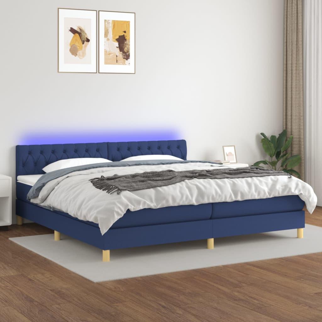 Kontinentalseng med LED-lys 200x200 cm stof blå billede