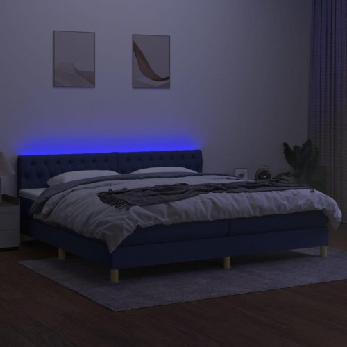 Kontinentalseng med LED-lys 200×200 cm - stof, blå
