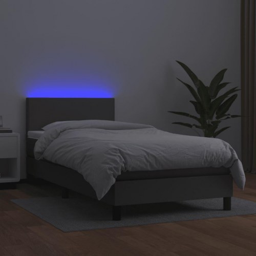 Kontinentalseng med LED-lys 80×200 cm - kunstlæder, grå