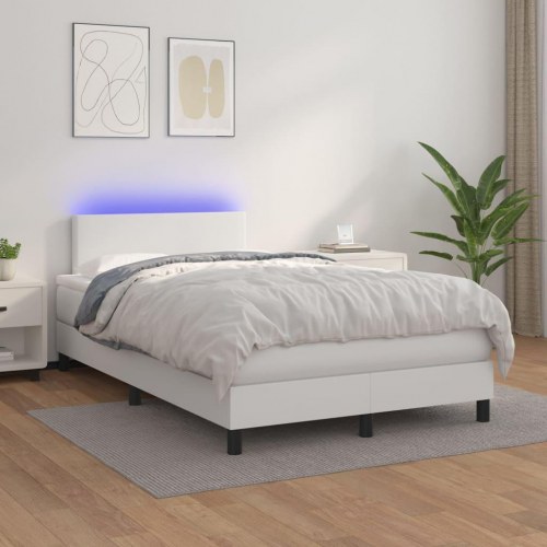 Kontinentalseng med LED-lys 120×200 cm - kunstlæder, hvid