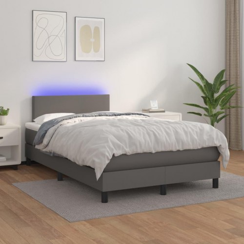 Kontinentalseng med LED-lys 120×200 cm - kunstlæder, grå