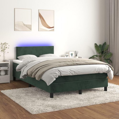 Kontinentalseng med madras og LED-lys 120×200 cm - fløjl, mørkegrøn