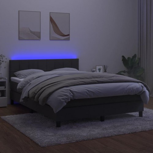 Kontinentalseng med madras og LED-lys 140x190 cm - fløjl, mørkegrå