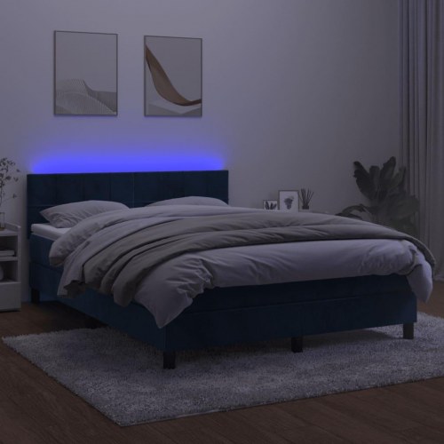 Kontinentalseng med madras og LED-lys 140×200 cm - fløjl, mørkeblå