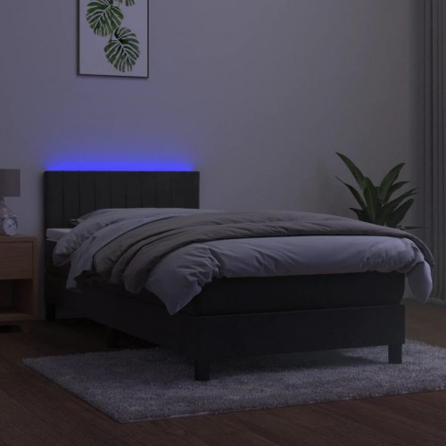 Kontinentalseng med madras og LED-lys 100×200 cm - fløjl, mørkegrå