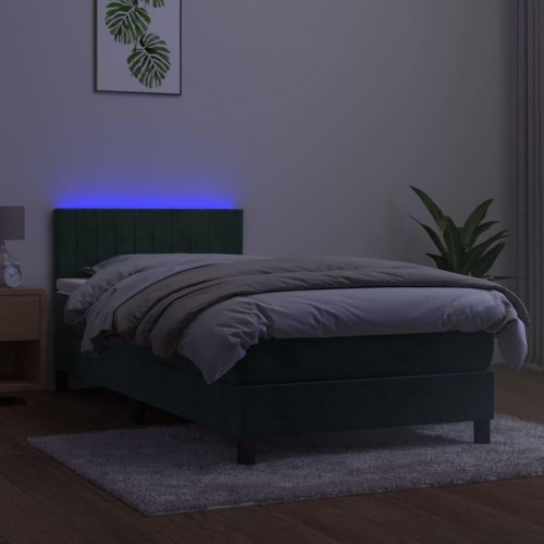 Kontinentalseng med madras og LED-lys 100×200 cm - fløjl, mørkegrøn