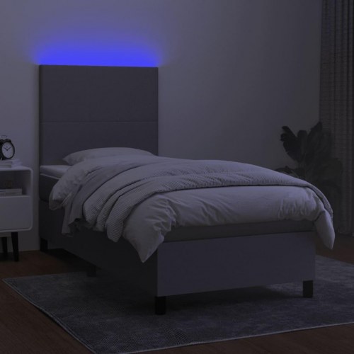 Kontinentalseng med LED-lys 90×190 cm - stof, lysegrå