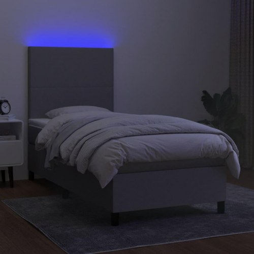 Kontinentalseng med LED-lys 100x200 cm - stof, lysegrå