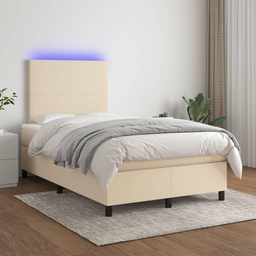 Kontinentalseng med LED-lys 120x200 cm - stof, cremefarvet billede