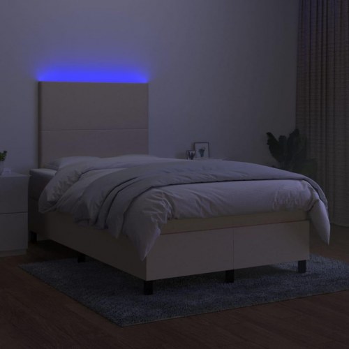 Kontinentalseng med LED-lys 120x200 cm - stof, cremefarvet