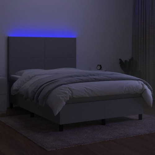 Kontinentalseng med LED-lys 140×190 cm - stof, lysegrå