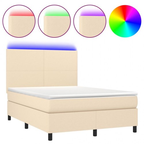 Kontinentalseng med LED-lys 140×190 cm - stof, cremefarvet