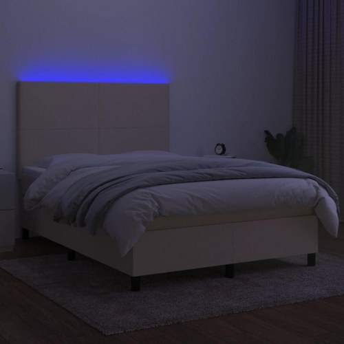 Kontinentalseng med LED-lys 140×190 cm - stof, cremefarvet
