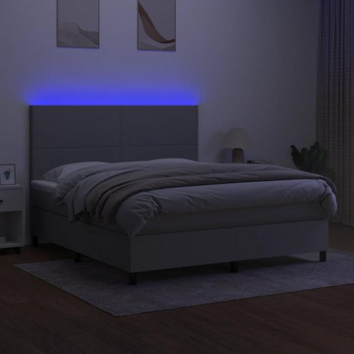 Kontinentalseng med LED-lys 180 x 200 cm - stof, lysegrå
