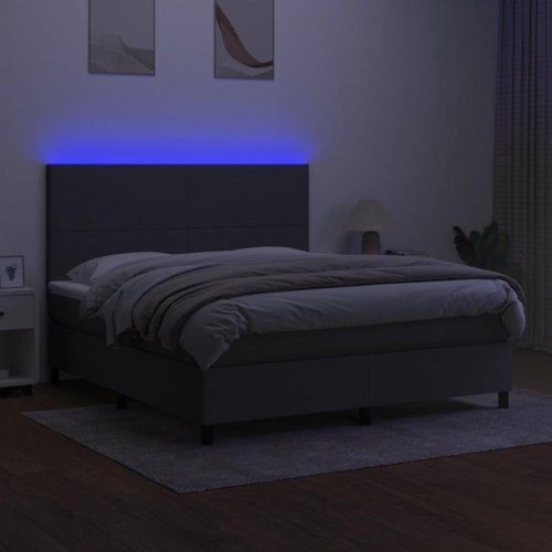 Kontinentalseng med LED-lys 180×200 cm - stof, mørkegrå