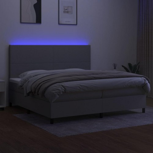 Kontinentalseng med LED-lys 200x200 cm - stof, lysegrå
