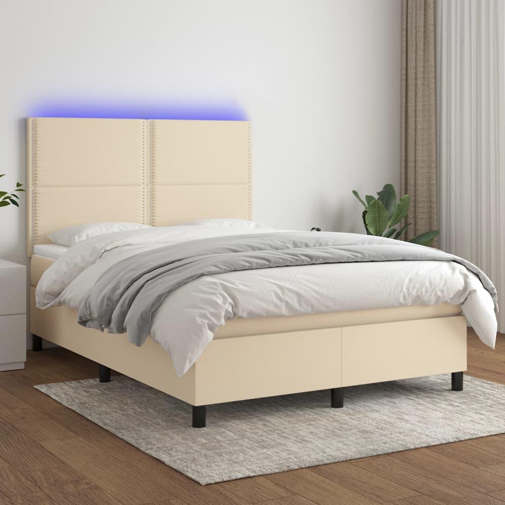 Kontinentalseng Med LED-lys Stof - Creme / 140 X 200 cm / Ensfarvet med søm