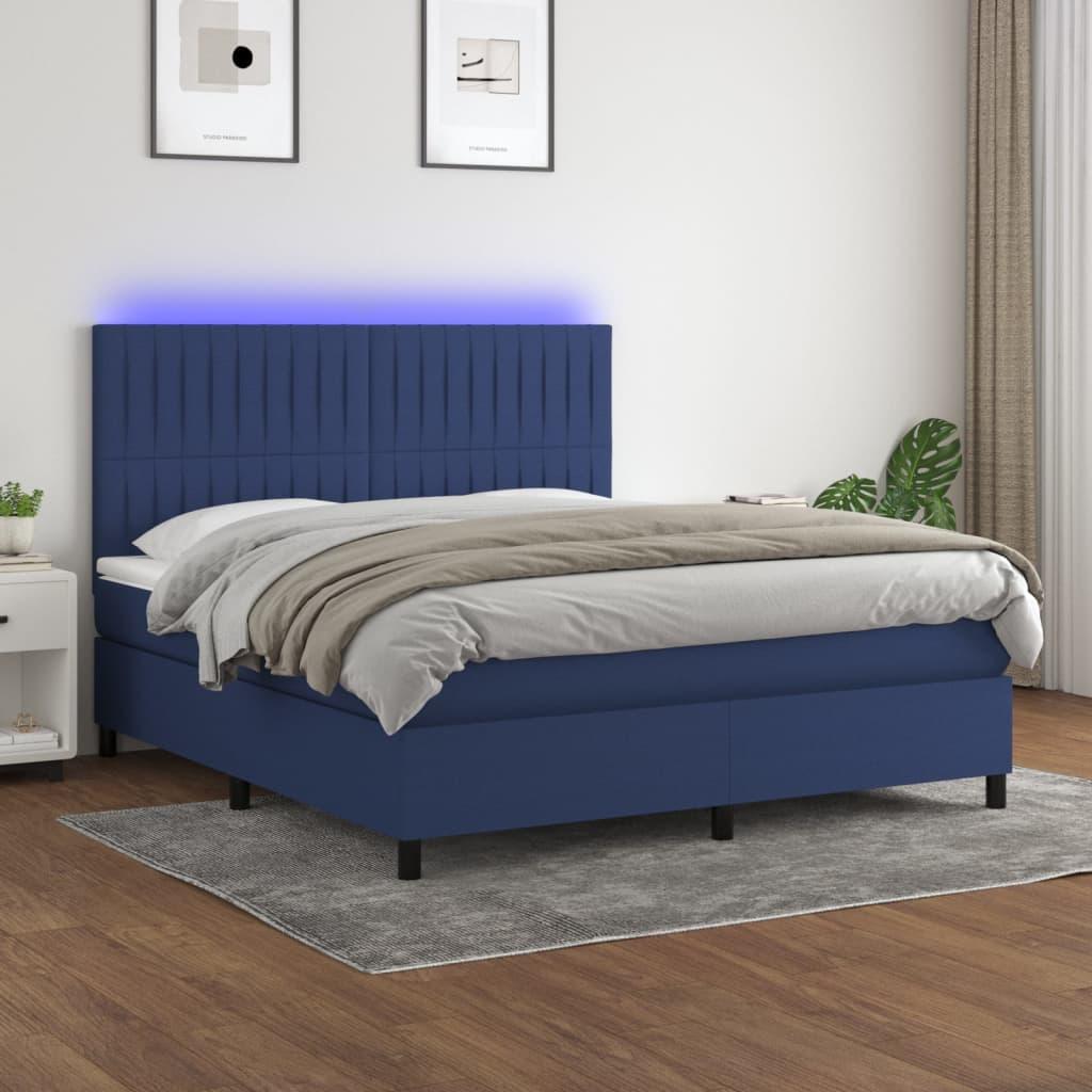 Kontinentalseng med LED-lys 160×200 cm - stof, blå billede
