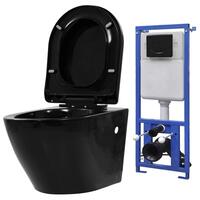 Væghængt toilet med skjult cisterne keramisk sort