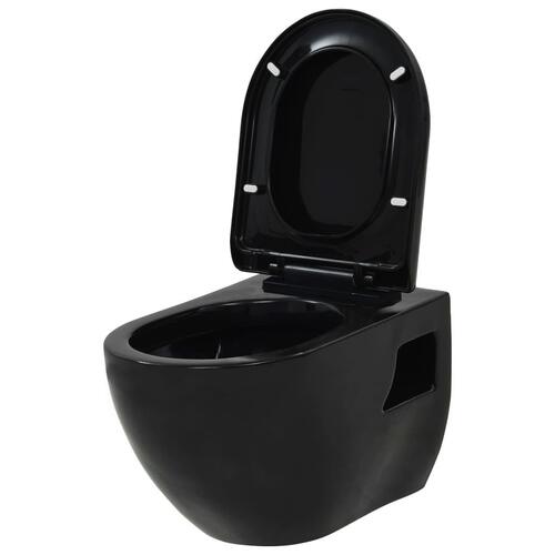 Væghængt toilet med skjult cisterne keramisk sort