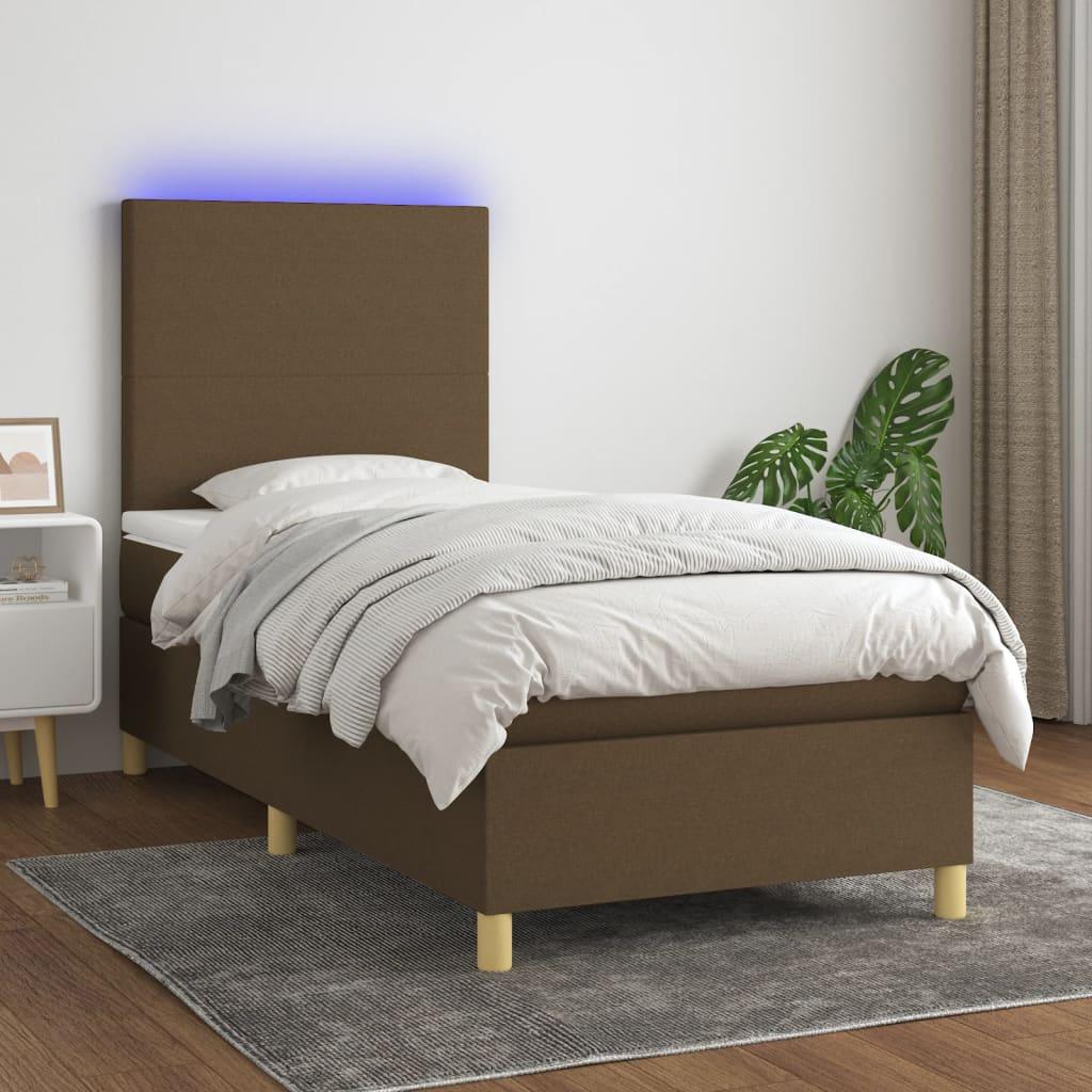 Kontinentalseng med LED-lys 100×200 cm - stof, mørkebrun billede