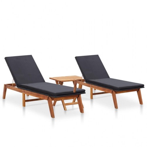 Liggestole 2 stk. med bord polyrattan og massivt akacietræ
