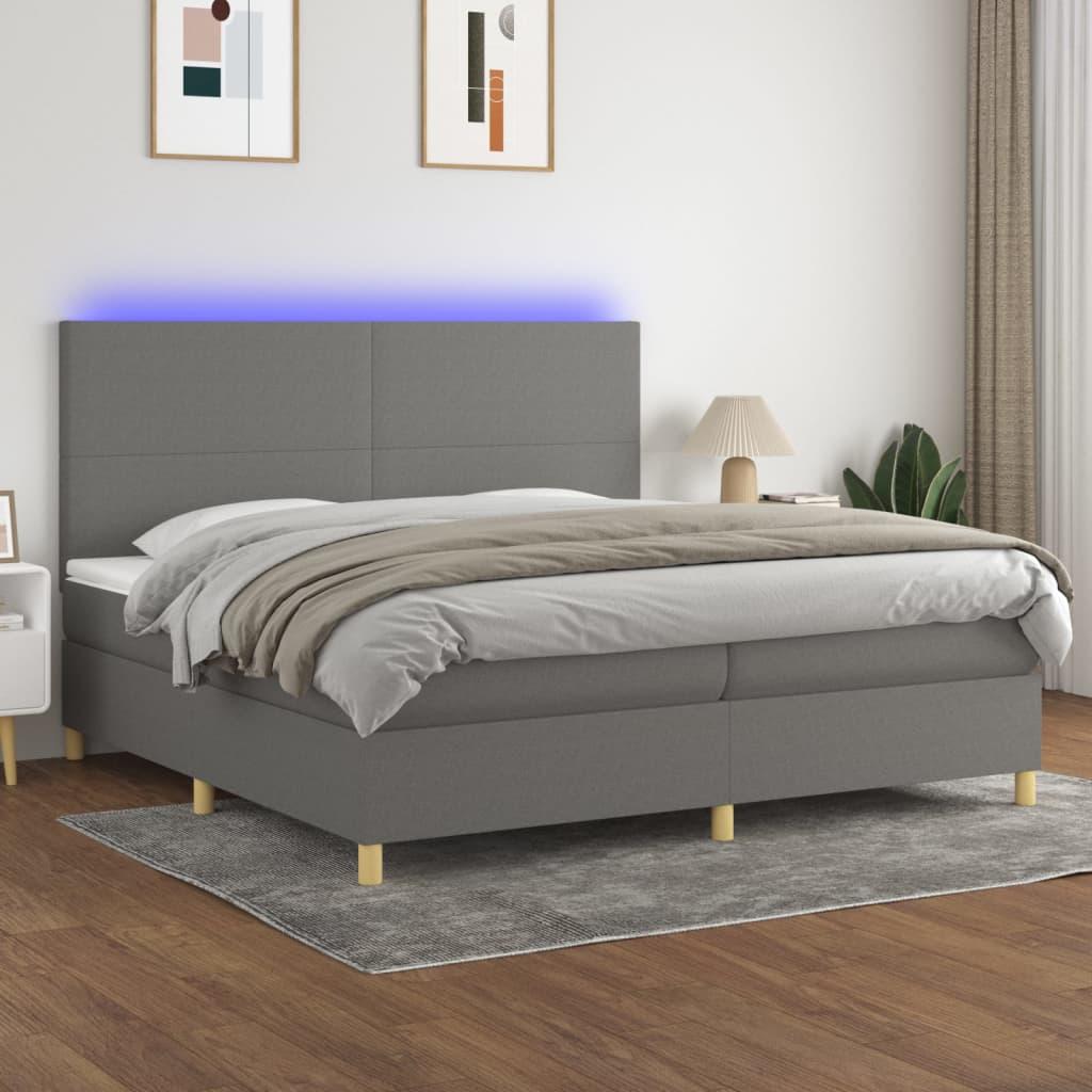Kontinentalseng med LED-lys 200 x 200 cm - stof, mørkegrå billede
