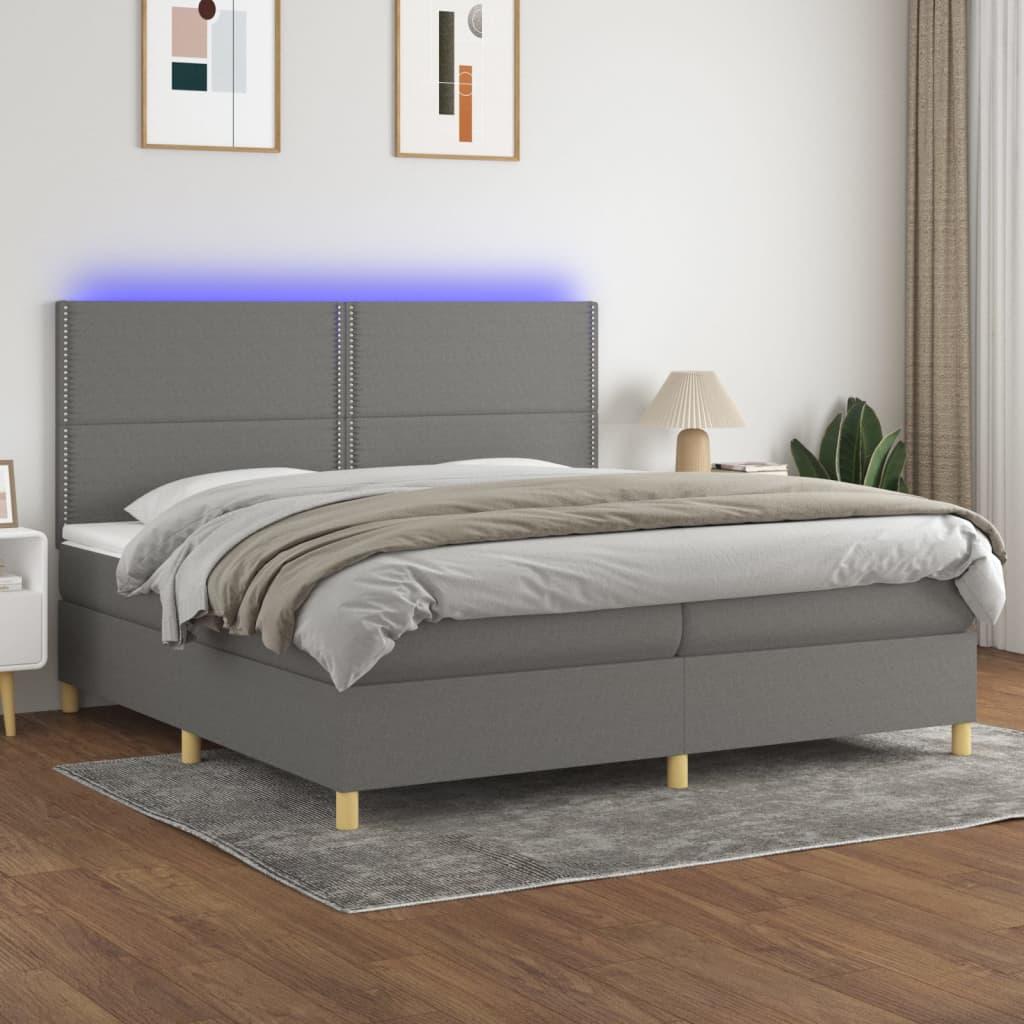 Kontinentalseng med LED-lys 200×200 cm - stof, mørkegrå billede