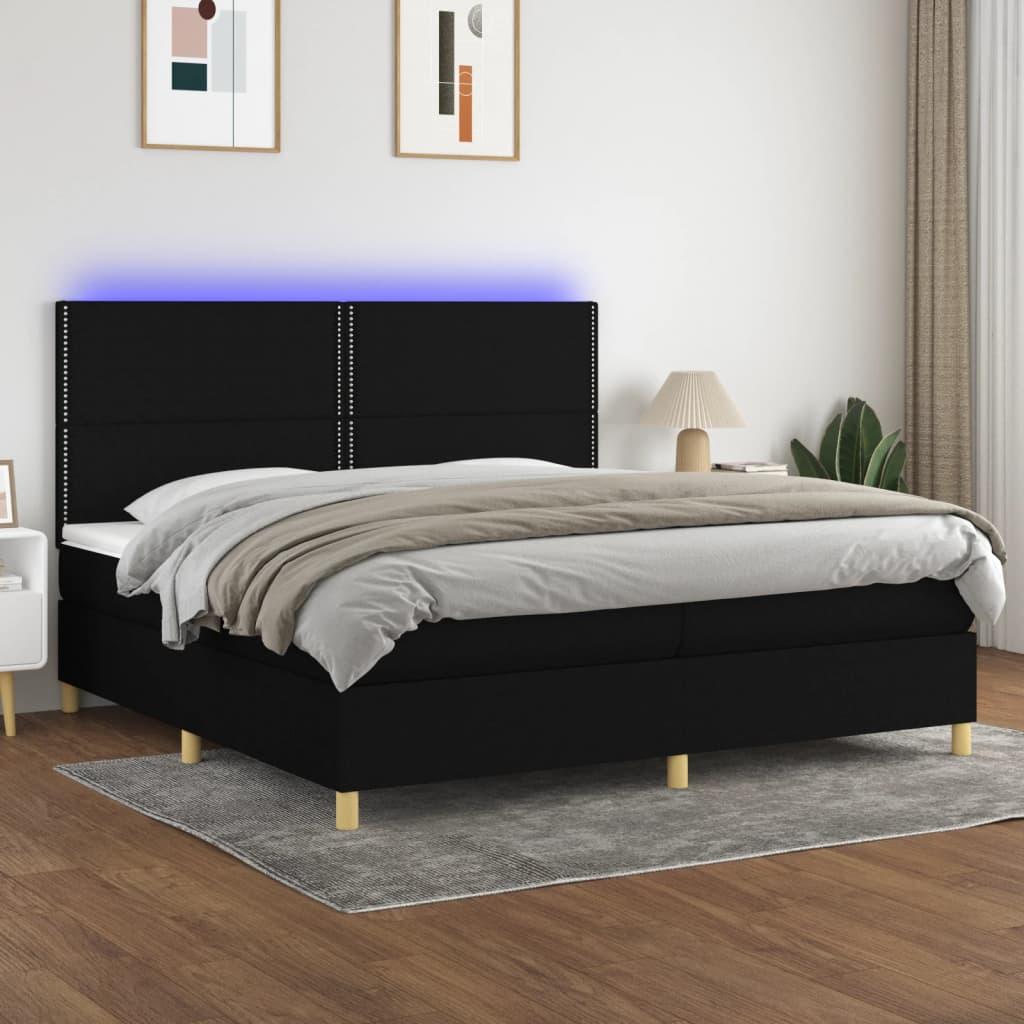 Kontinentalseng med LED-lys - 200x200 cm, sort stof