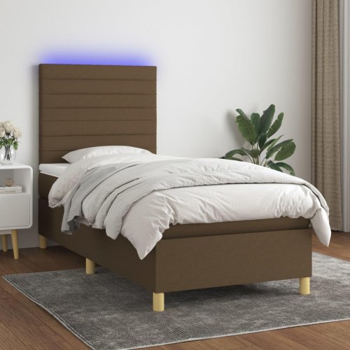 Kontinentalseng med LED-lys 80×200 cm - stof, mørkebrun