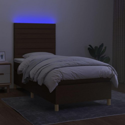 Kontinentalseng med LED-lys 80×200 cm - stof, mørkebrun