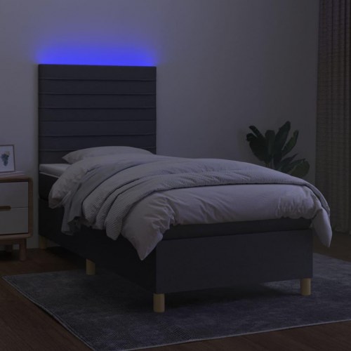 Kontinentalseng med LED-lys 90×200 cm - stof, mørkegrå