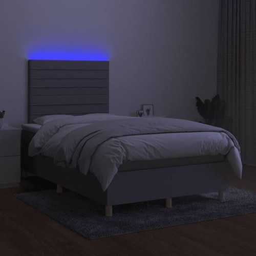 Kontinentalseng med LED-lys 120×200 cm - lysegrå stof