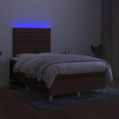 Kontinentalseng med LED-lys 120×200 cm - stof, mørkebrun