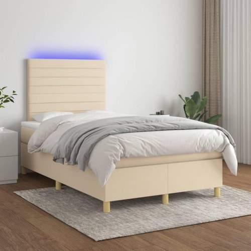 Kontinentalseng med LED-lys 120×200 cm - stof, cremefarvet