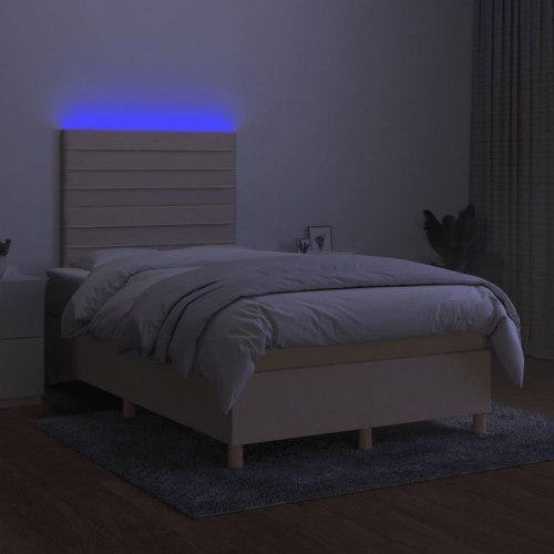 Kontinentalseng med LED-lys 120×200 cm - stof, cremefarvet