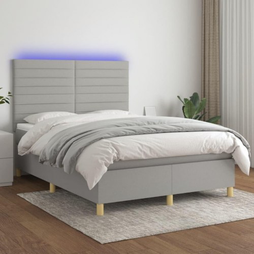 Kontinentalseng med LED-lys 140×190 cm - stof, lysegrå