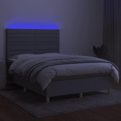 Kontinentalseng med LED-lys 140×190 cm - stof, lysegrå