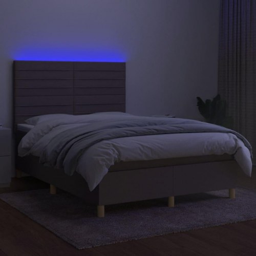 Kontinentalseng med LED-lys 140×200 cm - stof gråbrun