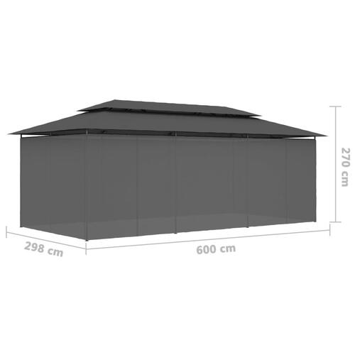 Pavillon med gardiner 600x298x270 cm antracitgrå